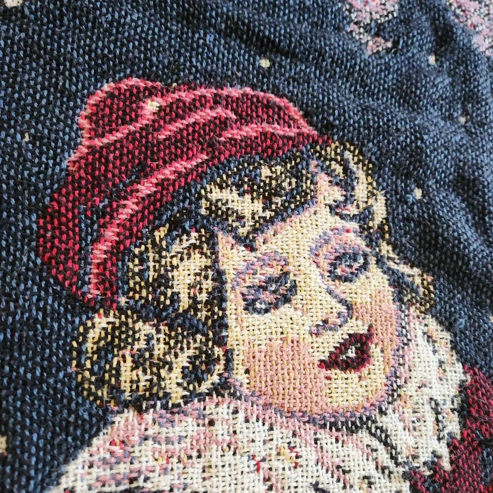 Christmas Sledding Children Woven Victorian Tapestry Throw W/Fringe 68